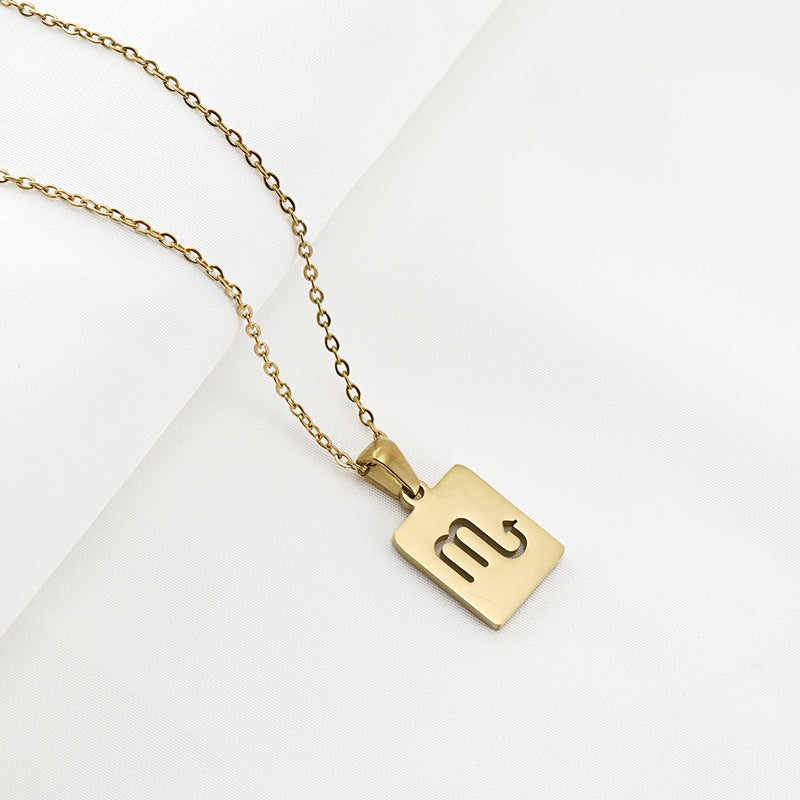Wholesale Stainless Steel 18K Gold Square Hollow Twelve Constellation Pendants Necklaces